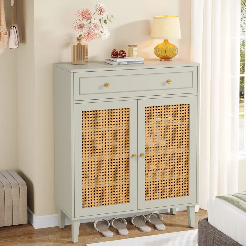 16+Pair+Shoe+Cabinet,+4-tier+Shoe+Storage+Cabinet+with+Drawer+and+Adjustable+Shelves,+White (3)