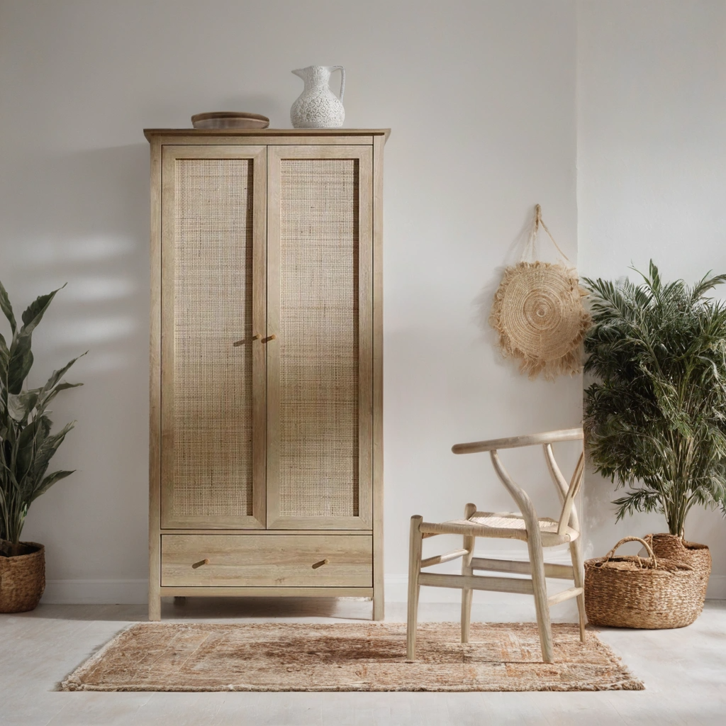 Mokker - 2024-12-30T112832.172 Rattan Double Wardrobe with 1 Drawer