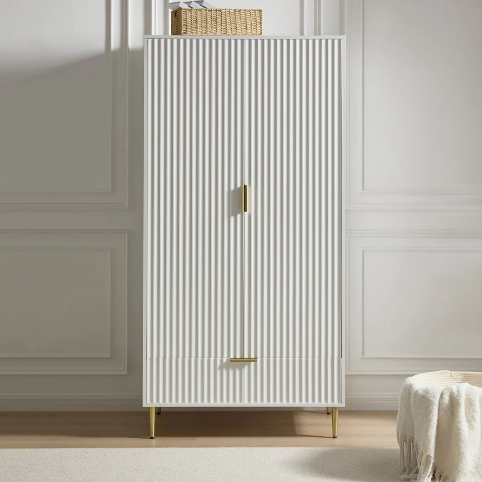 evie-wardrobe-warm-white-696603 Wooden Double Wardrobe with Drawer Matte White