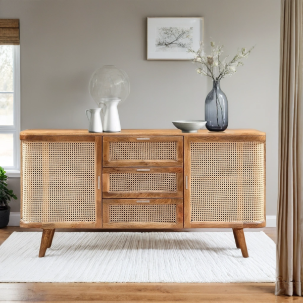 Handford Mid Century Rattan Door Sideboard -Viratra Art Decor