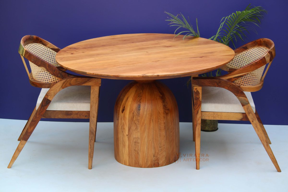 Wooden Sheesham Wood Round Dining Table With 4 Chair - Viratra Art Decor