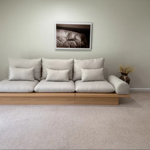 Click to view full screen 3-Seater Beige Sectional Cotton Linen Sofa with Storage Box photo review