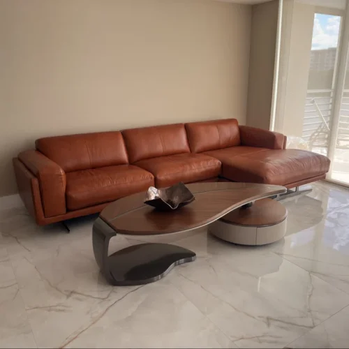 Click to view full screen Mid-Century Modern Wood Leaf Shaped Coffee Table With 2 Drawer photo review