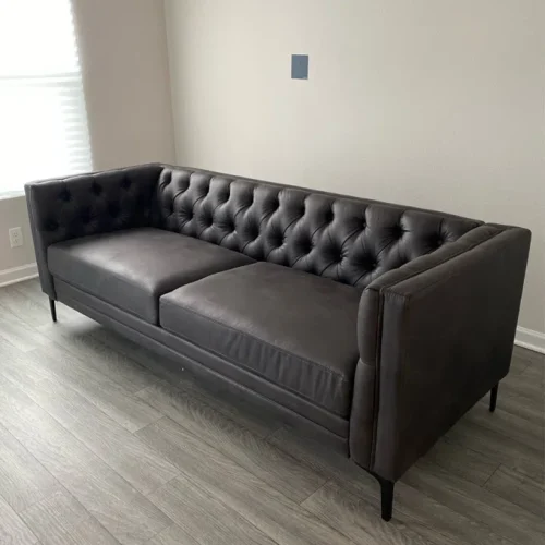 Click to view full screen Contemporary 84" Upholstered Button-tufted Sofa with Metal Legs photo review