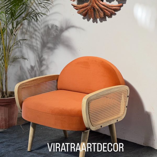 Wooden 1 seater sofa with rattan
