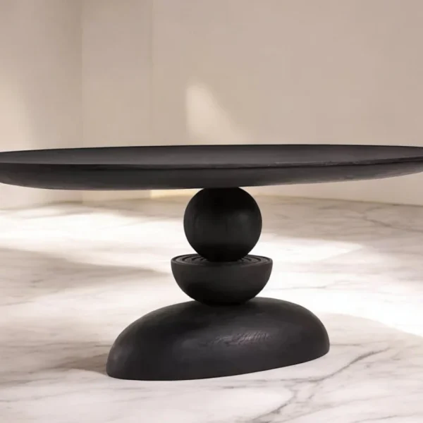 Wooden Oval Dining Table Six Seater - Black Finish