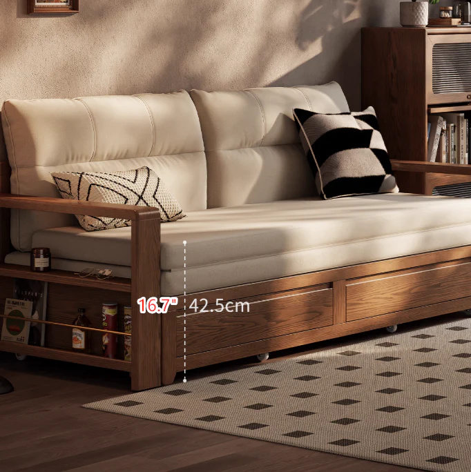 Solid Wood Pull Out Sofa Bed with Underneath Storage Drawers T12 682x