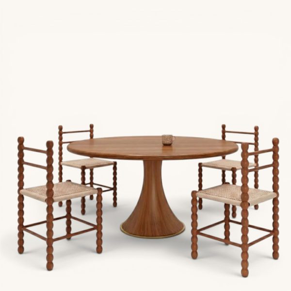 Mahdia Solid Wood Rattan Round Dining Table Set 2