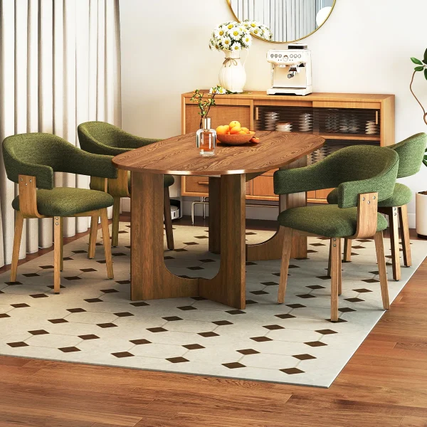 Modern+5 Piece+Oval+Brown+Dining+Set+With+Upholstered+Chairs+With+Backrest+And+Armrests,+Fit+For+4+People 513696265