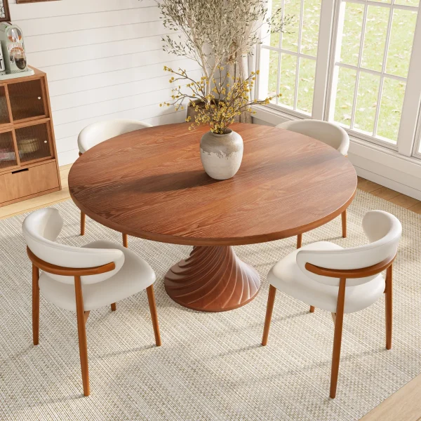 Solid+Wood+Round+Dining+Table+for+4 6 8+Person+–+Wabi Sabi+Zen+Modern+Farmhouse+Kitchen+Dinner+Table+Arwen+Twisted+Spiral+Pedestal 386464601 386464603