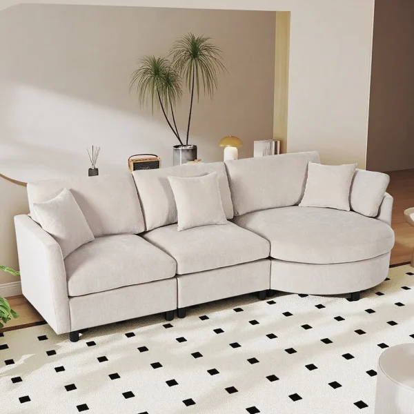 105 +Chenille+3 piece+Sectional+Sofa+With+Curved+Chaise+And+3+Throw+Pillows 1342880348 (2)