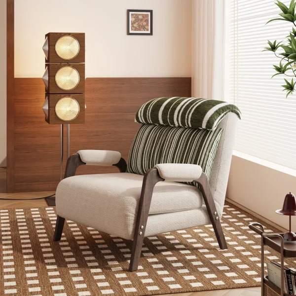 29.92''+Beige+3 in 1+Cotton+Linen+Foldable+Reclining+Sleeper Convertible+Chair Upholstered+Sofa+Bed Chaise+I+5 Gear+Adjustable+Backrest+for+Small+Space