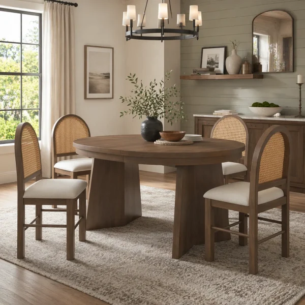 5 Piece+Round+Dining+Table+Set+for+4,+Retro+Extendable+dining+table+set+with+4+Upholstered+Chairs,+Kitchen+Table+and+Chairs+Set+for+Dining+Room+and+Kitchen+(Walnut+Beige) 1146800205 1146800206 1146800207 (2)