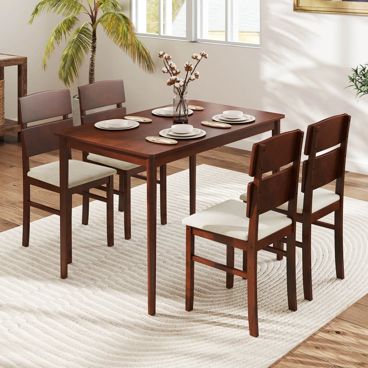 5+PCS+Dining+Table+Set+for+4+Farmhouse+Wooden+Table+&+4+Upholstered+Chairs (3) 5+PCS+Dining+Table+Set+for+4+Farmhouse+Wooden+Table+&+4+Upholstered+Chairs (3)
