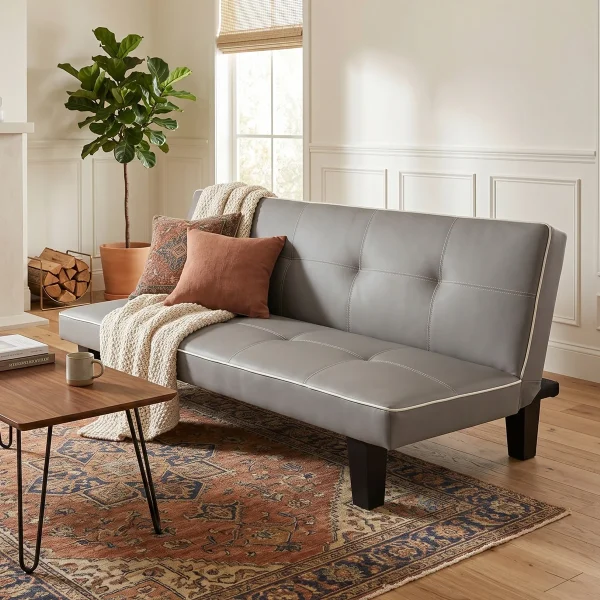 68.5''+Convertible+Futon+Sofa+Bed,+PU+Leather+Adjustable+Sleeper+Couch+with+Solid+Wood+Frame 1348830443