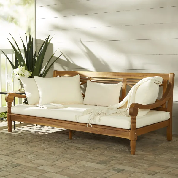 71.7+ +W+Straight+Acacia+Solid+Wood+Patio+Daybed+with+Cushions 291028165 401830423