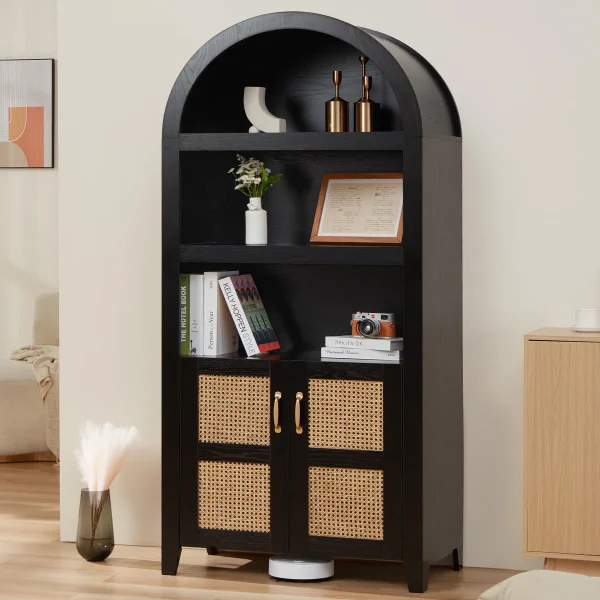 72 +Arched+Storage+Cabinet+with+Beech Rattan+Door,+Adjustable+Shelves+Modern+Farmhouse+Pantry+Cabinet 15875574