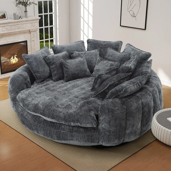 81 +Oversized+Round+Chaise+Lounge+Sofa+Bed+with+Chenille+Upholstery+and+14+Pillows 452270096 (1)
