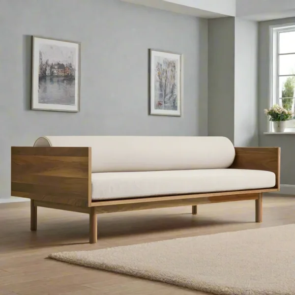 ADOUER WOOD simple design Wooden sofa with white cushions