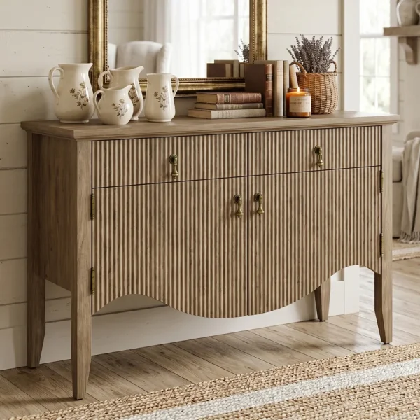 Avenall+40 +Mid Century+Modern+Fluted+Wood+Storage+Cabinet+&+Entryway+Console+Table+–+Vintage+Reeded+Sideboard+Credenza+for+Living+Room,Light+Oak 833092714