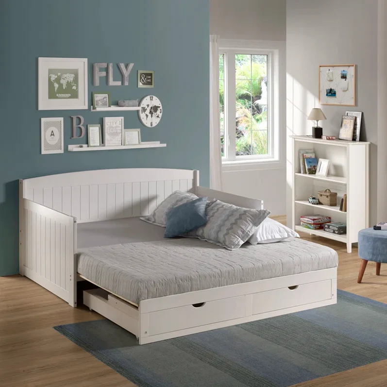 Beckett Twin to King Solid Wood Frame Extendable Daybed with Storage Drawers and Trundle Guest bed 1