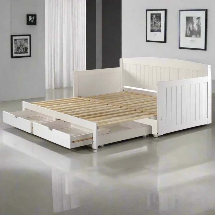 Beckett Twin to King Solid Wood Frame Extendable Daybed with Storage Drawers and Trundle Guest bed 13