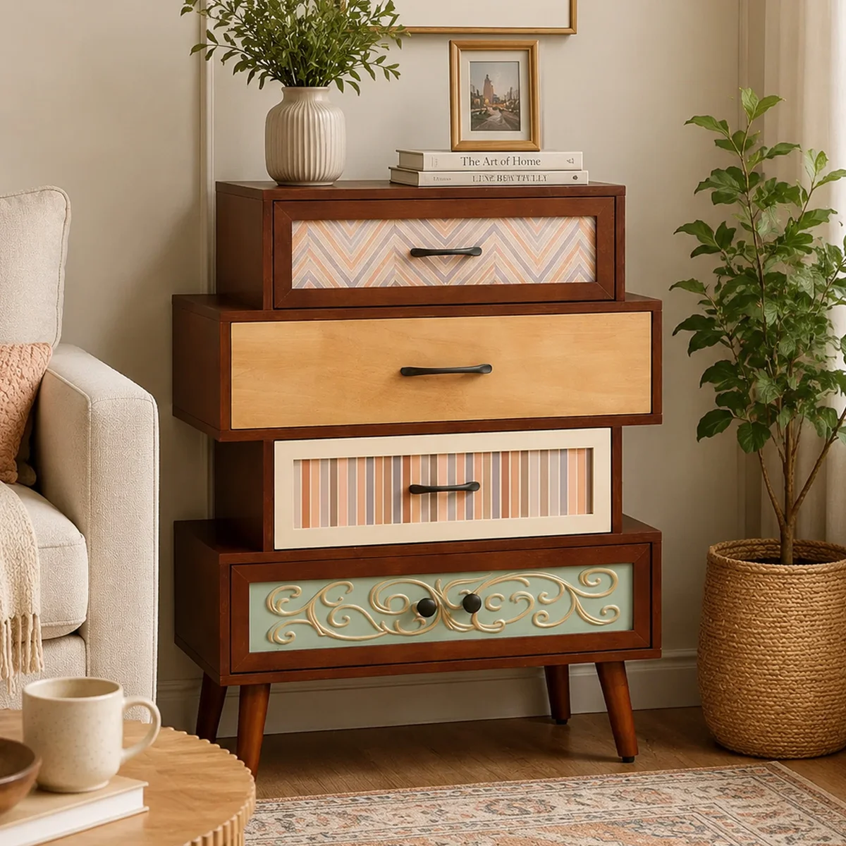 Cayden+26_W+4-Drawer+Accent+Chest+with+Mixed-Pattern+Drawers,+Vintage+Wood+Storage+Cabinet Cayden+26 W+4 Drawer+Accent+Chest+with+Mixed Pattern+Drawers,+Vintage+Wood+Storage+Cabinet