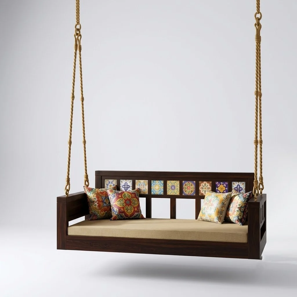 Maharani Classic Solid Wood Walnut finish 2 Seater Swing Chair 1 (1)