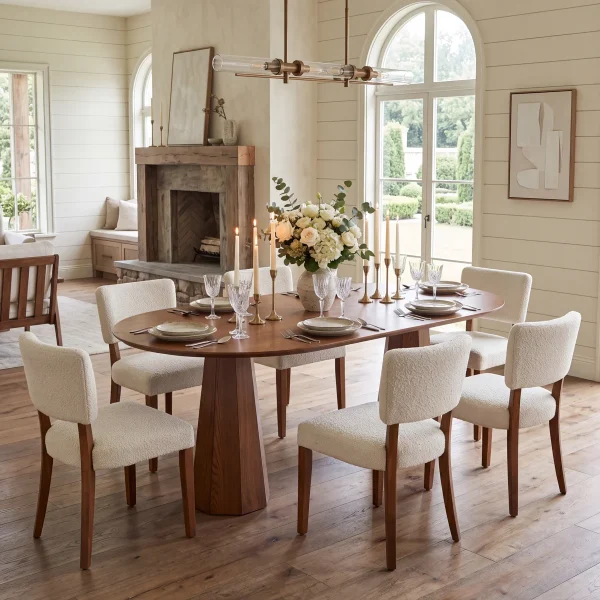 Mid Century+Modern+Dining+Table+ +Rounded+Rectangle+Top+With+Tapered+Cone+Legs+ +Seats+6,+Easy+Clean 126094922 (3)
