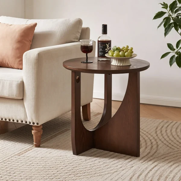 Mid century+Modern+Round+Walnut+Wood+End+Table+With+Sculptural+Base 126879143 (3)