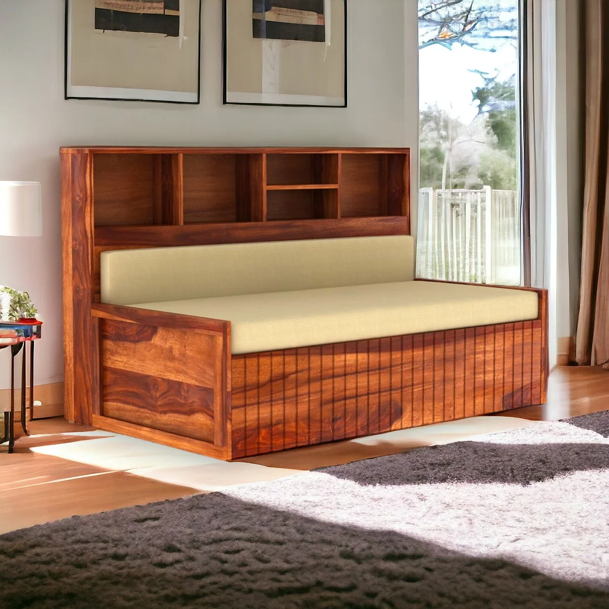 Nismaaya Naida 3 Seater Sofa Cum Bed Solid Sheesham Wood Main