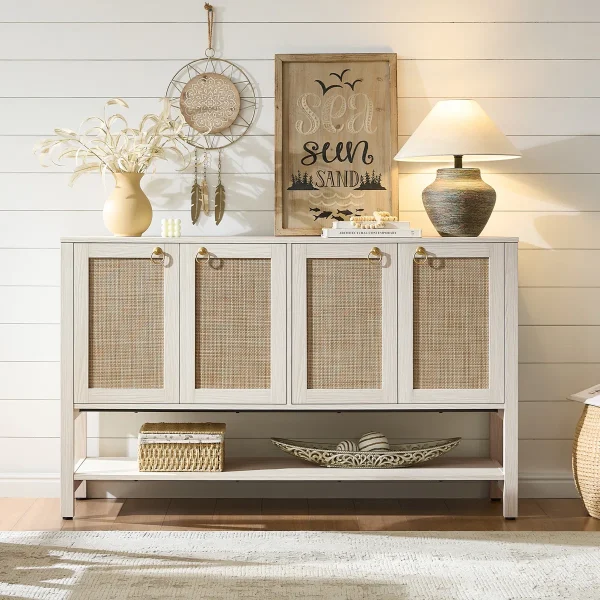 Rattan+Sideboard+Buffet+Cabinet+–+4 Door+Storage+with+Adjustable+Shelves,+Boho+Console+for+Kitchen+or+Hallway 1142673811 (2)