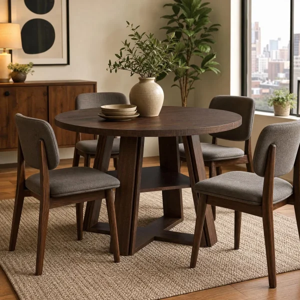 Space Saving+Round+Dining+Table+for+2 4+–+43.3 +Modern+Farmhouse+Table+with+Wooden+Pedestal+&+Storage+Shelf+–+For+Apartment+or+Small+Dining+Room+–+Brown red 218052137