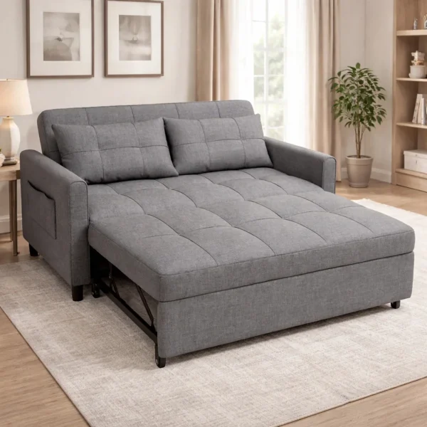 Upholstered+Sleeper+Sofa,+Pull Out+Bed+with+2+Cushions+for+Living+Room,+Bedroom,+Apartment. 884890913