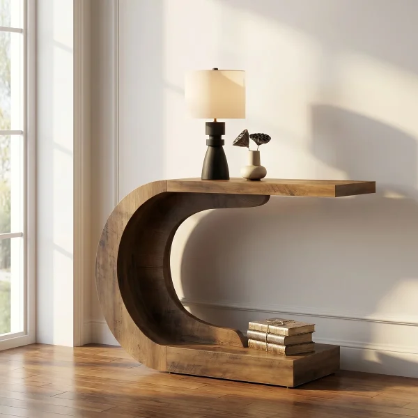 Wolbach+43.3 +C Shaped+Console+Table,+Mid Century+Wood+Entryway+Table 1379567340 (6)