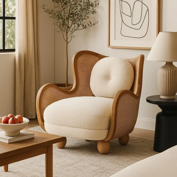 aurelia boucle handcrafted wooden armchair 1
