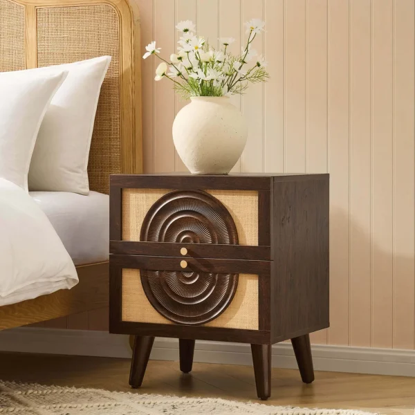 raven rattan 2 drawer bedside table walnut 7760162 lifestyle